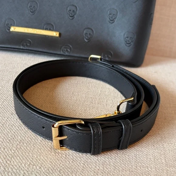 Betsey Johnson Black Embossed Skull Satchel - Picture 12 of 13